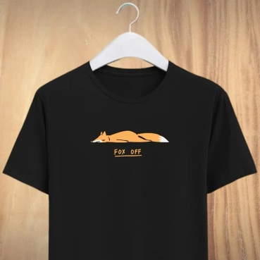Fox Off Printed Multi Coloured Unisex Round Neck T - Shirts.black